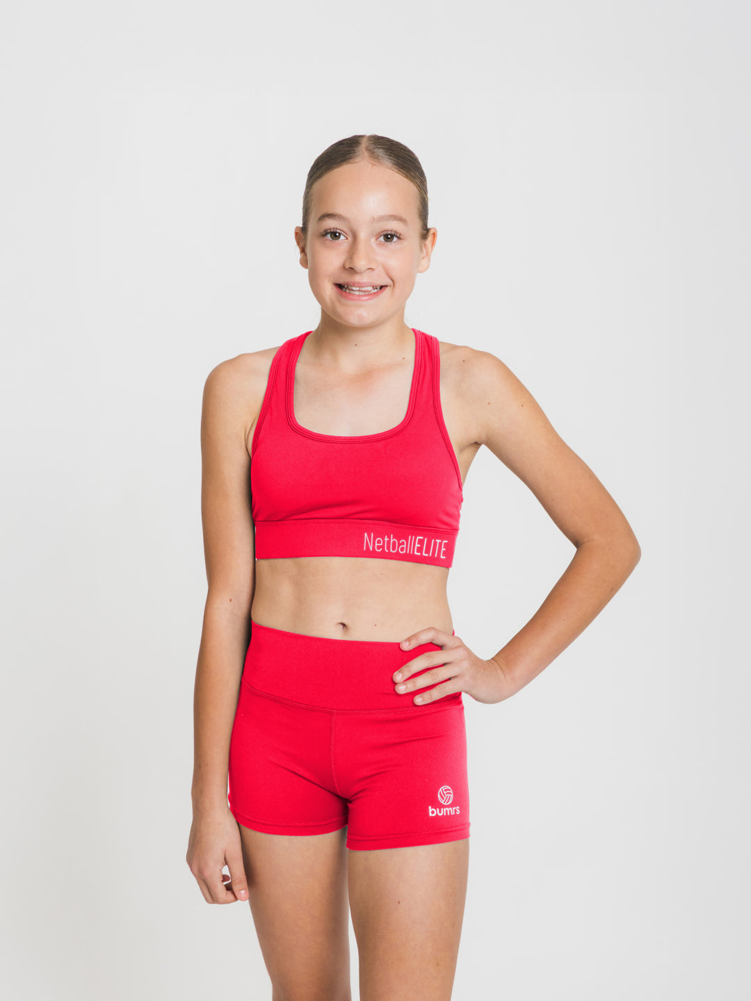 Youth Netball Shorts and Crop Set - Cherry