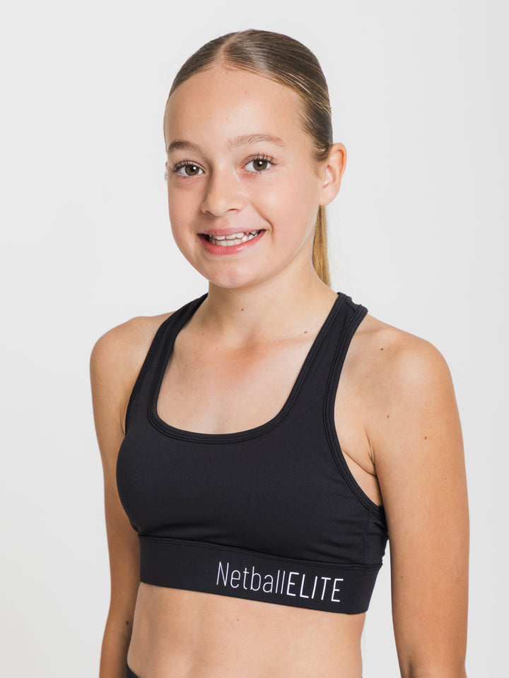 Youth Netball Sports Crop Top - Black