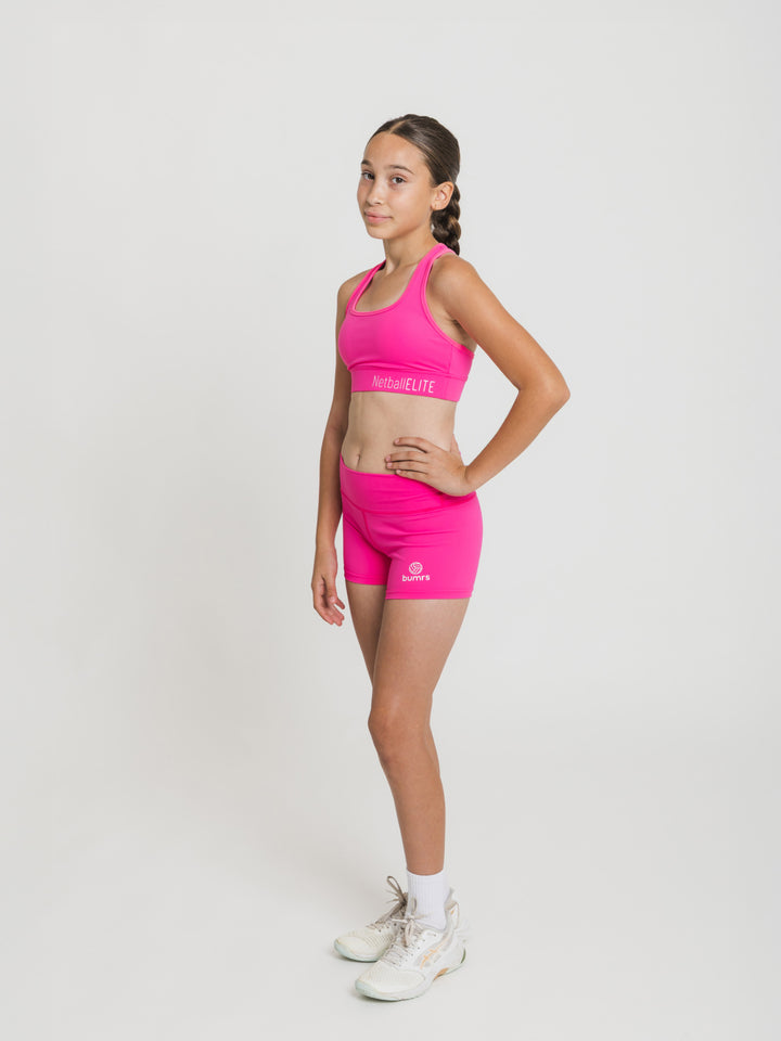 Youth Netball Shorts and Crop Set - OMG Pink