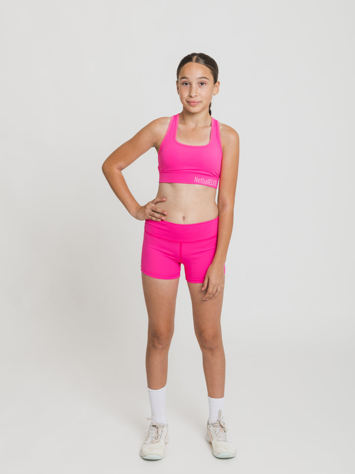 Youth Netball Shorts and Crop Set - OMG Pink