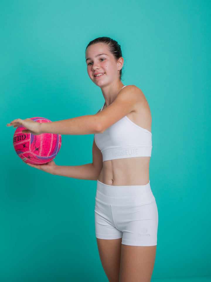 Youth Netball Shorts and Crop Set - White